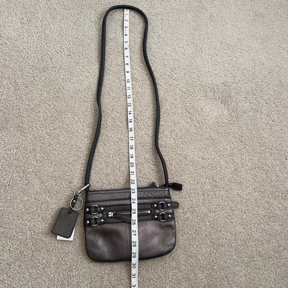 Etienne Aigner Crossbody Bag Bronze Metallic Leather Zip Pocket Small Purse - Picture 9 of 12